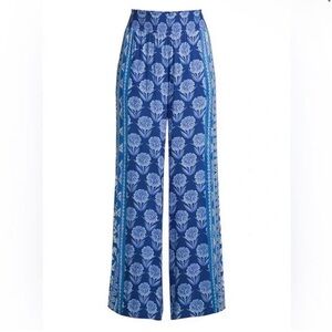 Johnny Was Yao Printed Blue Wide Leg Pants with Pockets